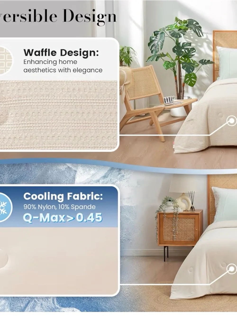 Waffle Cooling Comforter Twin Size, Q-Max 0.45 Reversible Lightweight Cooling
